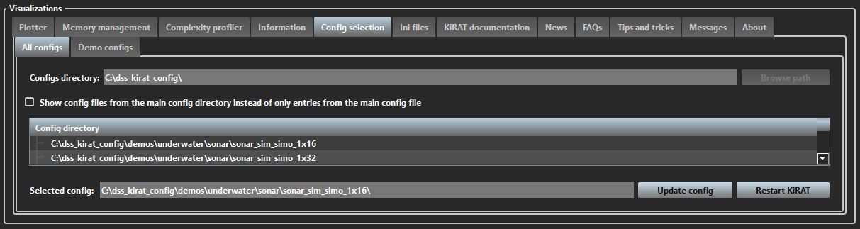 visualizations config selection